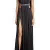 Crystal Embellished Cutout Pleated Satin Maxi Dress